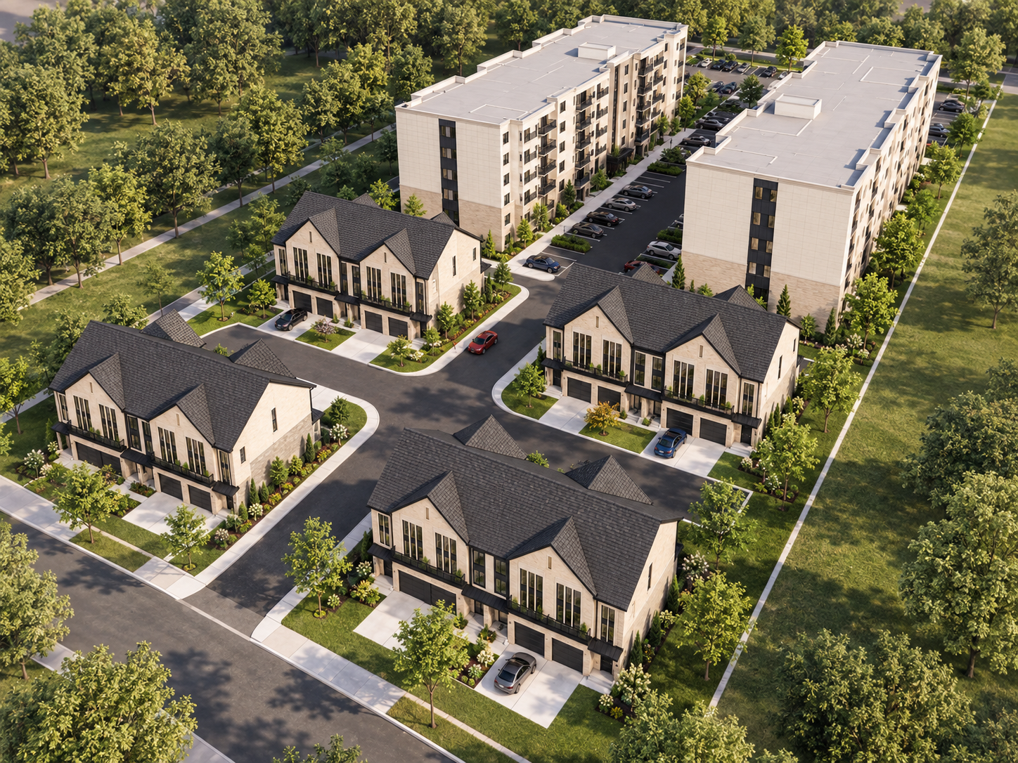 Street-level rendering of the Astoria townhomes